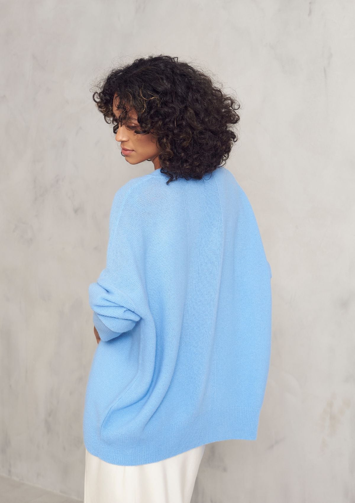 Relaxed Lofty V Neck Sweater in Delta Blue