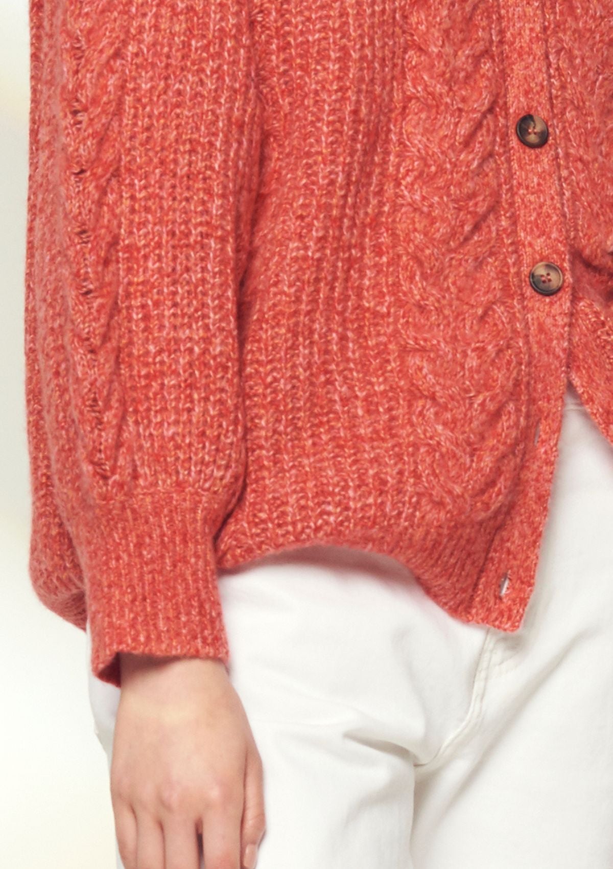 Silk Cashmere Blend Cable Cardigan in Geranium Red