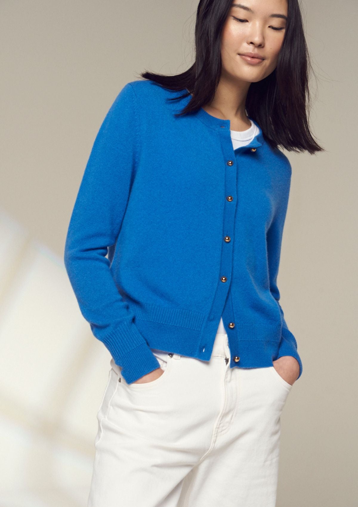 Cashmere Crew Cardigan in Lake Blue