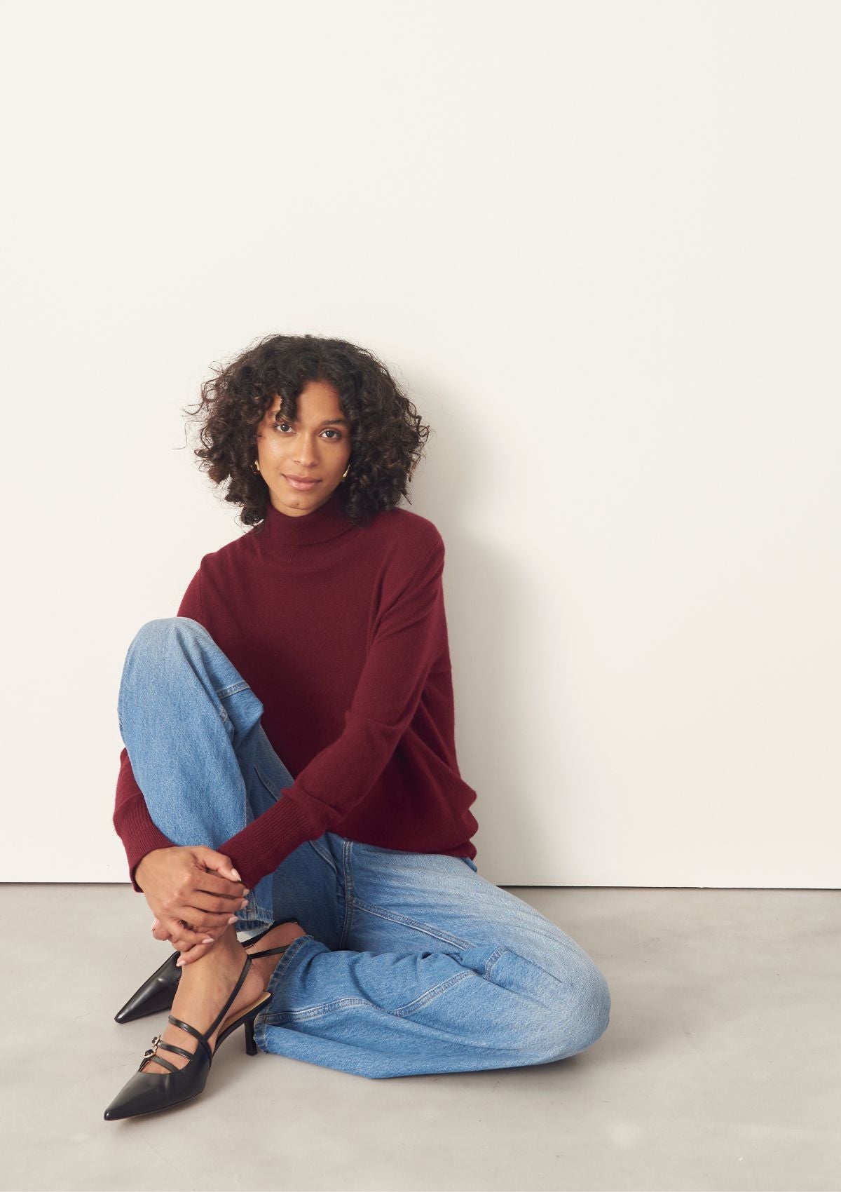 Cashmere Polo Neck Sweater in Plum Red