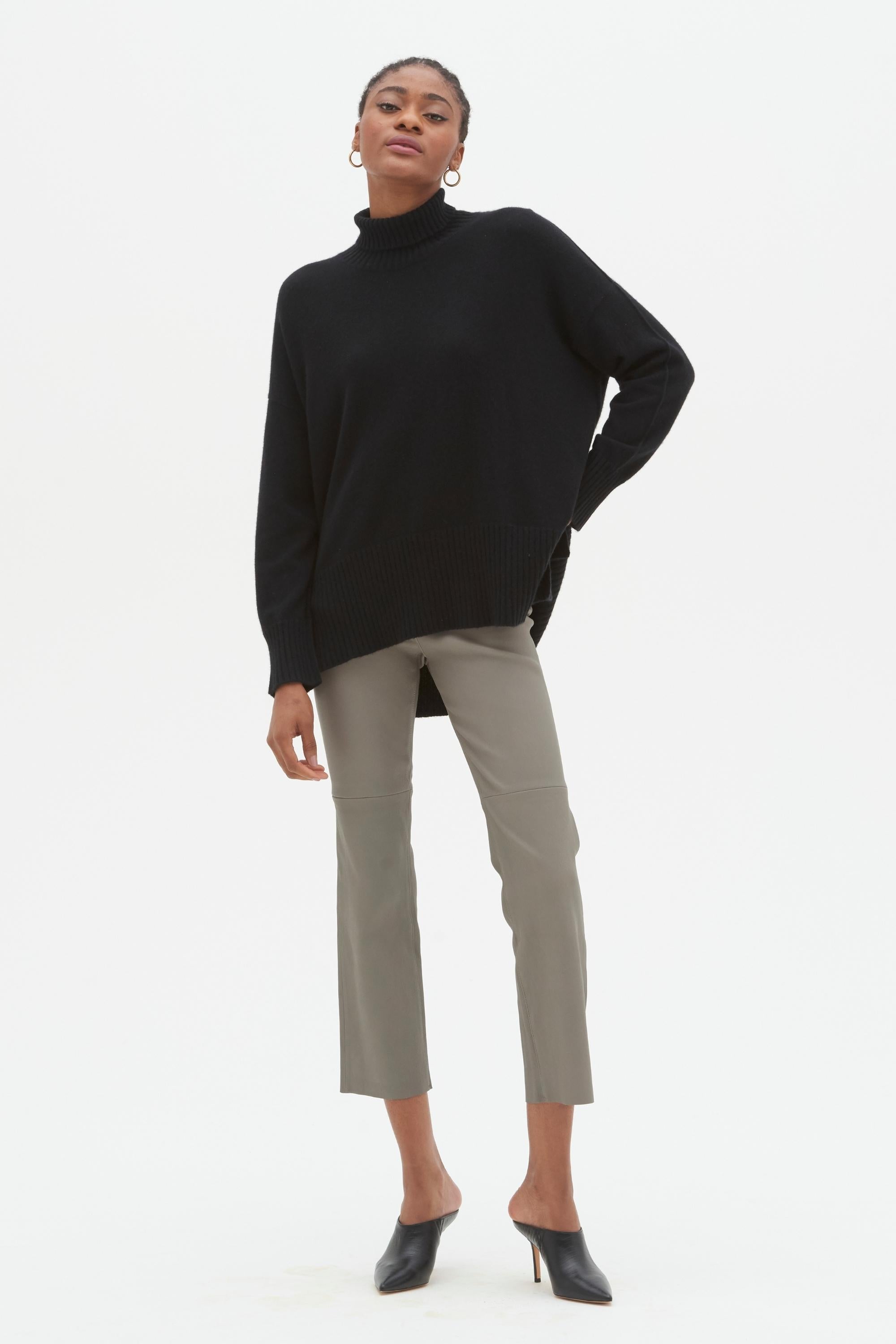 Oversized Cashmere Polo Neck Sweater in Black loopcashmere